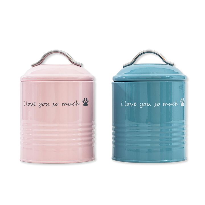 "I Love You So Much" Dog Treat Canister Gift Set &ndash; Airtight & Stylish Storage, Durable, Non-Toxic Material (Pink and Blue)