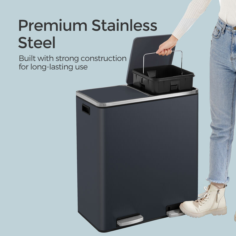 Dual Section Kitchen Trash Can with Airtight Hinged Lid System image number 4