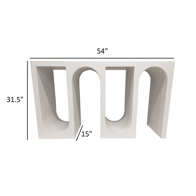Rectangular Console Table with Wavelike Base, 54 Inch White Wood