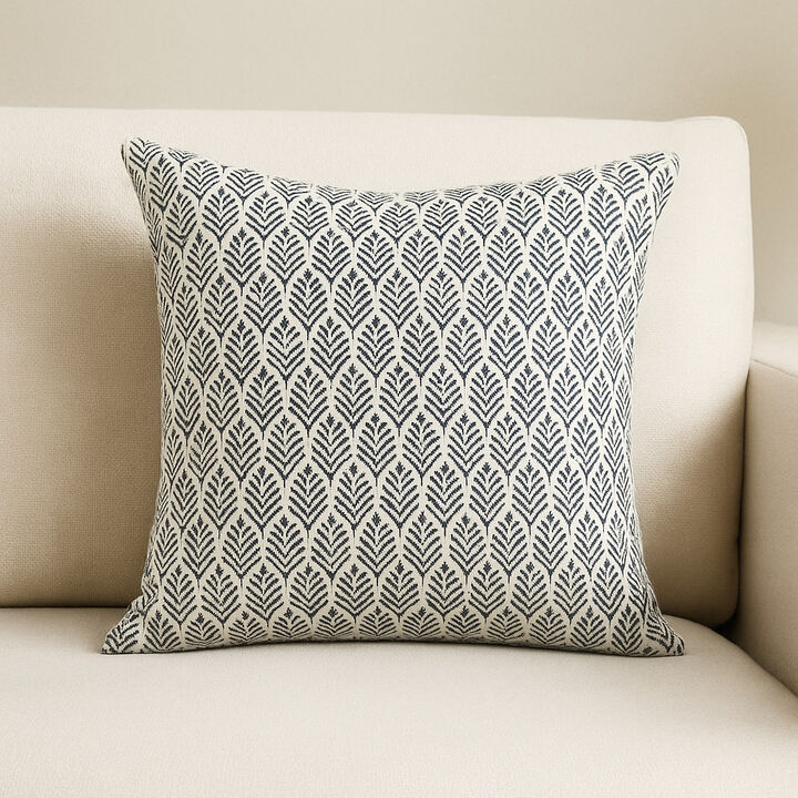HomeRoots 22" Cream And Indigo Botanical Linen Throw Pillow Cover with Embroidery