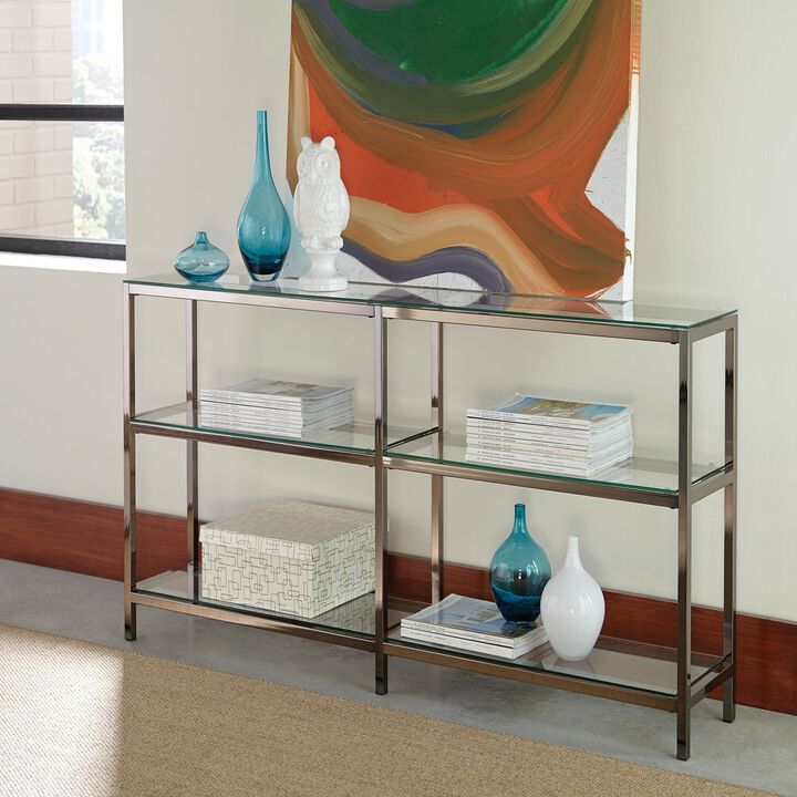Industrial Metal Bookcase with Glass Shelves