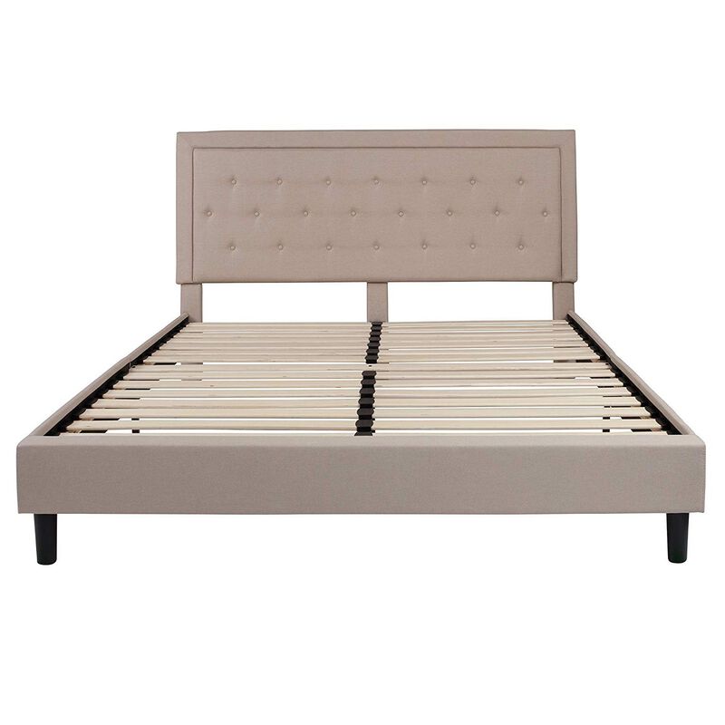 Platform Bed Frame with Upholstered Button Tufted Headboard Comfortable and Durable