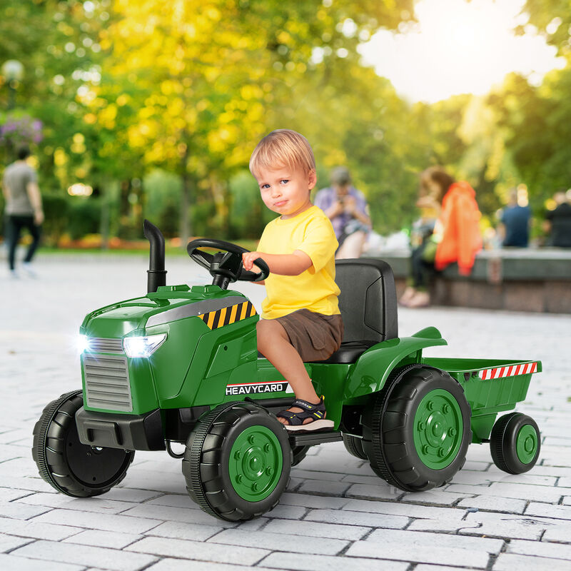 Kids Ride On Tractor with Detachable Trailer and Remote Control Driving-Dark Green image number 6
