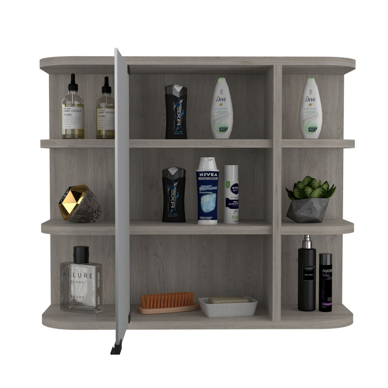 DEPOT E-SHOP Roma Mirrored Medicine Cabinet, Six External Shelves, Three Interior Shelves, Light Gray image number 4