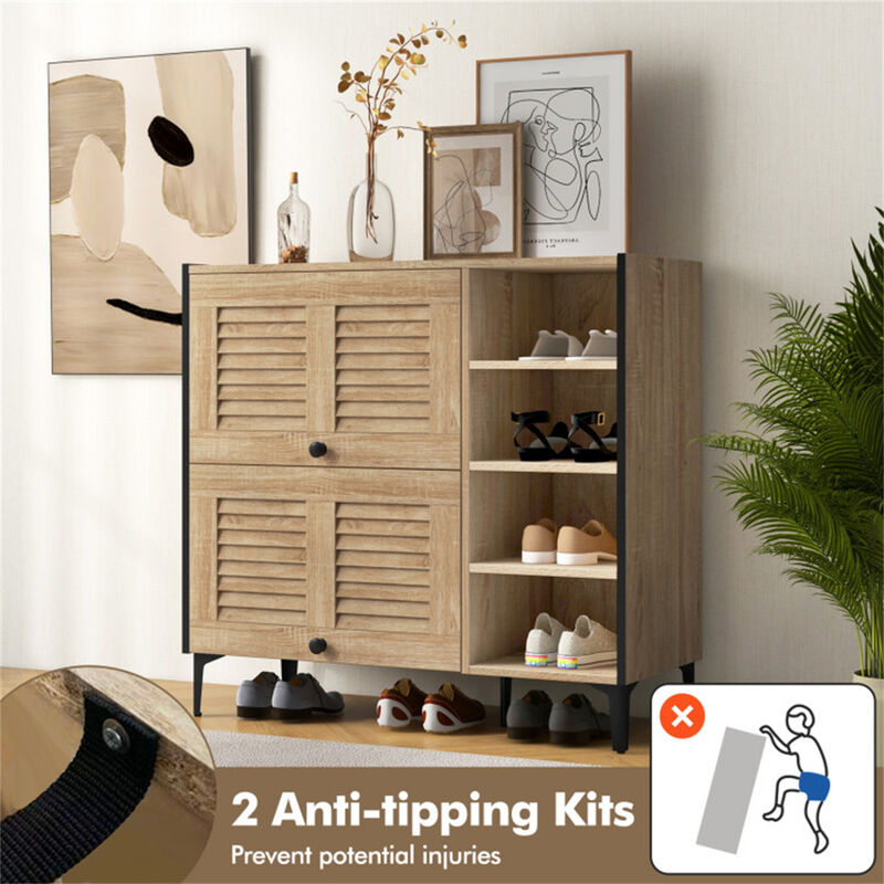 Shoe Storage Cabinet with Flip-Down Doors & Adjustable Shelves, Compact Entryway Organizer