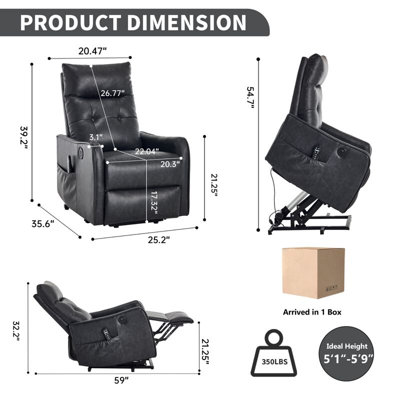 Faux Leather Power Lift Recliner Chair 155&deg; Recliner with Massage Heat & USB image number 2