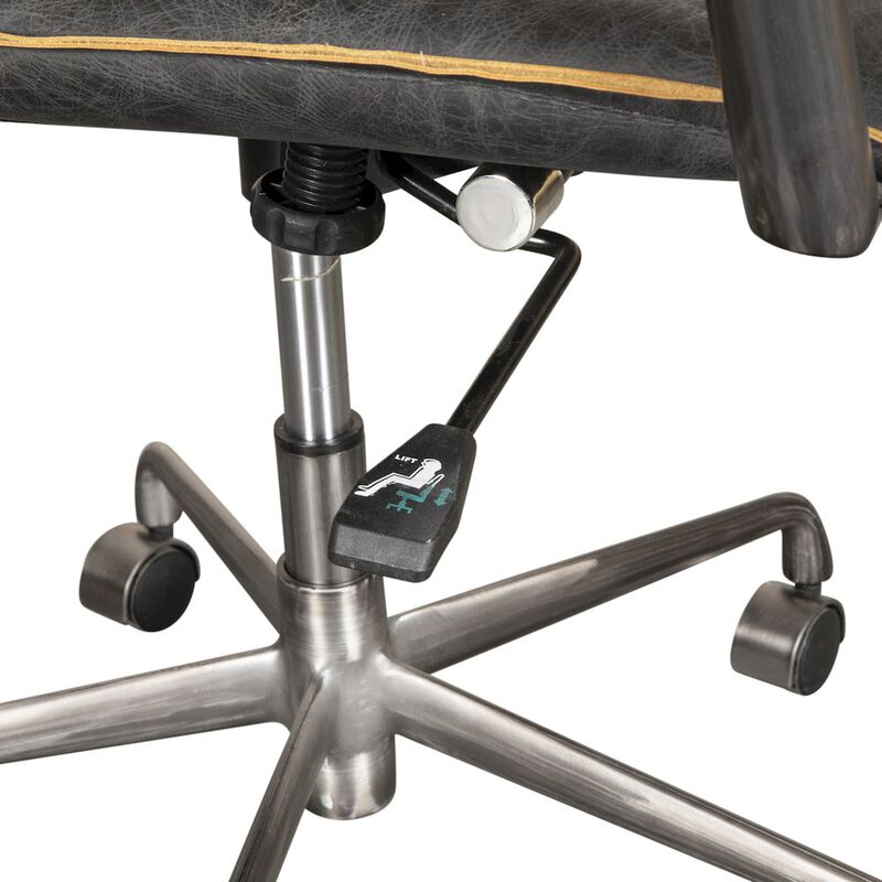 World Interiors Chiavari Swivel Office Chair in Antique Ebony Leather and Antique Zinc image number 6