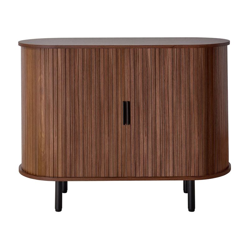 Mid Century Fluted Coffee Bar Cabinet with 2 Sliding Doors Walnut image number 0