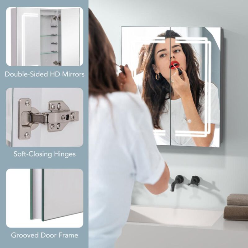 Hivvago 2 Doors Bathroom Mirror Medicine Wall Cabinet with Lights