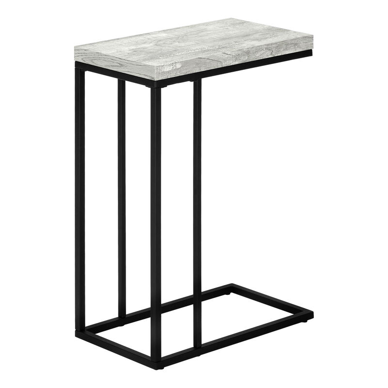 Monarch Specialties I 3404 Accent Table, C-shaped, End, Side, Snack, Living Room, Bedroom, Metal, Laminate, Grey, Black, Contemporary, Modern