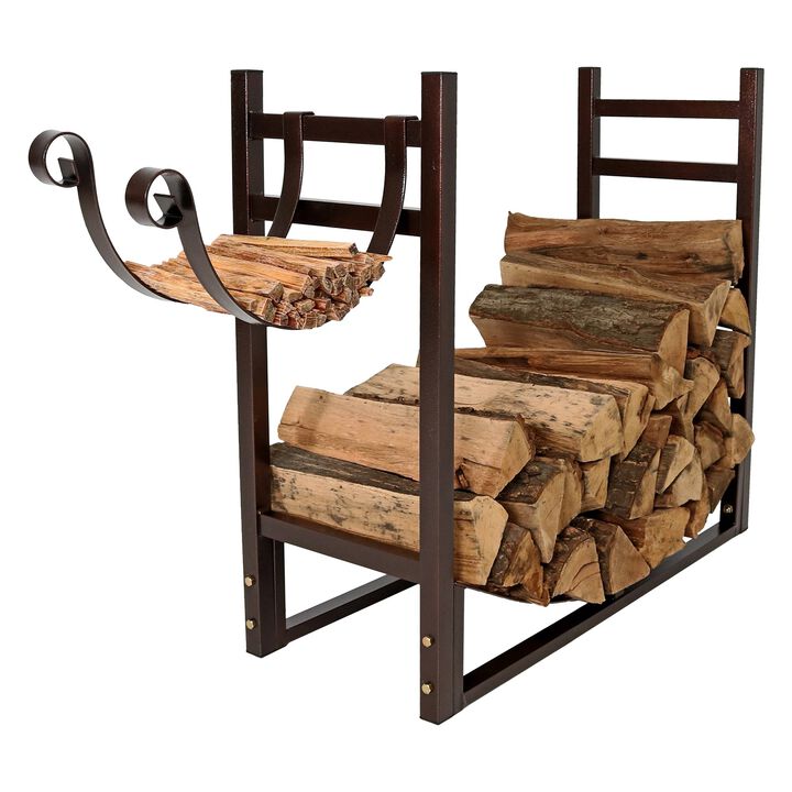 QuikFurn Bronze Metal Indoor/Outdoor Firewood Log Rack with Removeable Kindle Holder