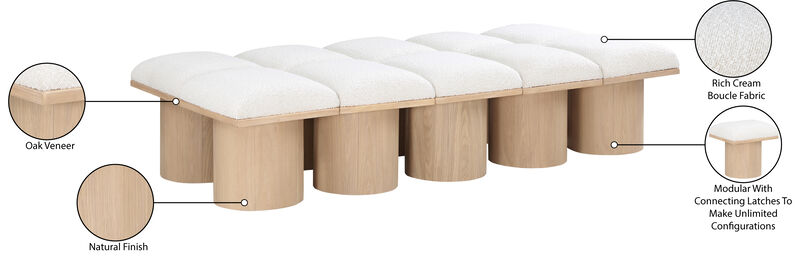 Meridian Furniture Pavilion Cream Boucle Fabric Bench