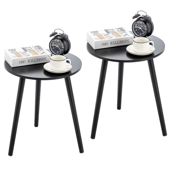Apicizon Round Side Table Set of 2, Black Nightstand Coffee End Table for Living Room, Bedroom, Small Spaces, Morden Side Table