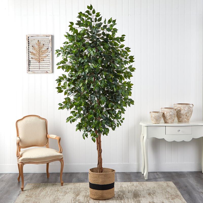 Hivvago 8 Feet Ficus Artificial Tree in Handmade Natural Cotton Planter
