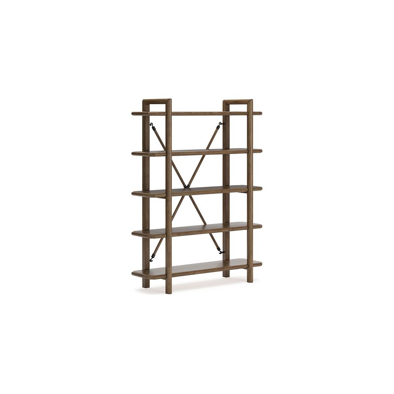 Rohan Bookcase w 5 Display Shelves, Brown Wood X Cross Back, 71 Inch - Benzara