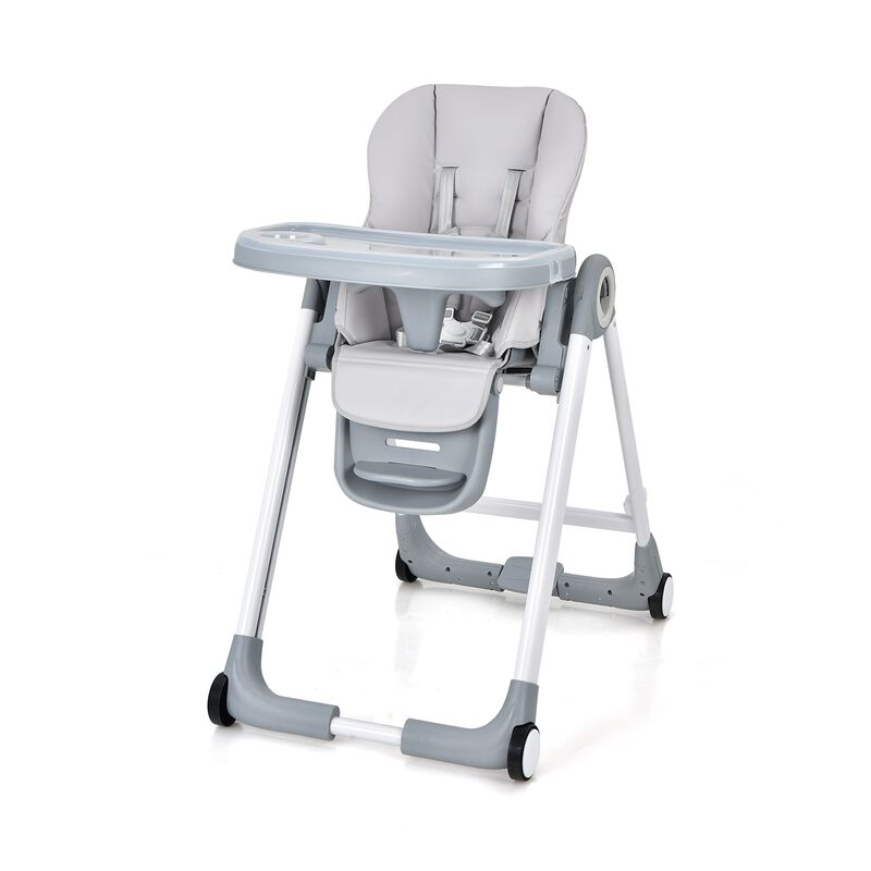 Baby Folding Convertible High Chair with Wheels and Adjustable Height-Gray