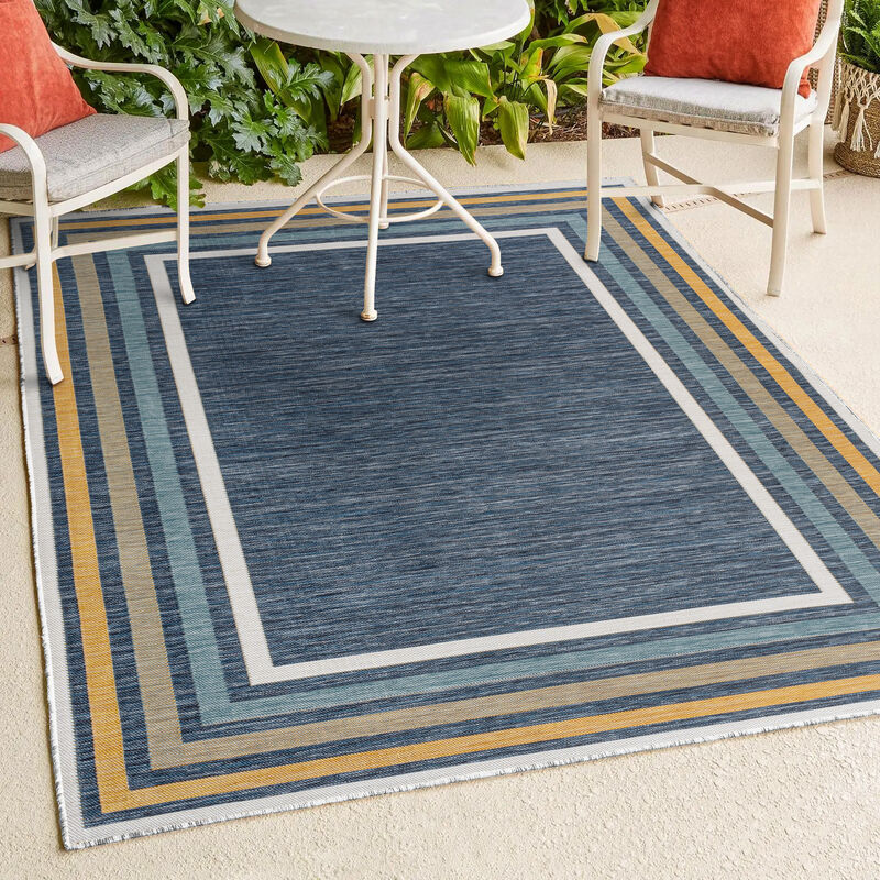 Coastal Casual Palm Frond Reversible Machine-Washable Indoor/Outdoor Area Rug