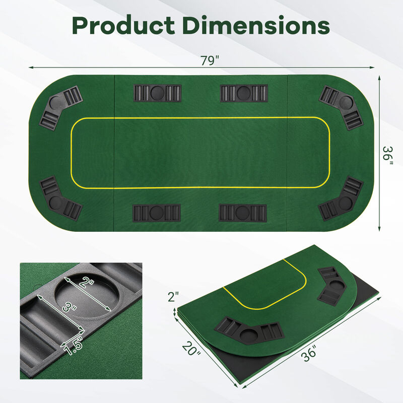 Foldable Poker Table Top for 8 Players with Cup Holders and Carrying Bag image number 2