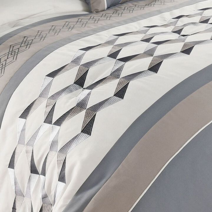 Blue Geo Embroidery 7 pc King Comforter Cover Set