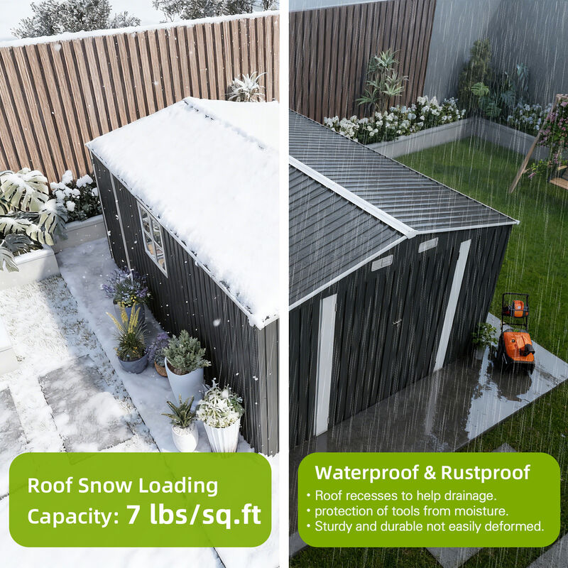 10x14 FT Outdoor Metal Storage Shed with Three Lockable Doors and Clear Window image number 5