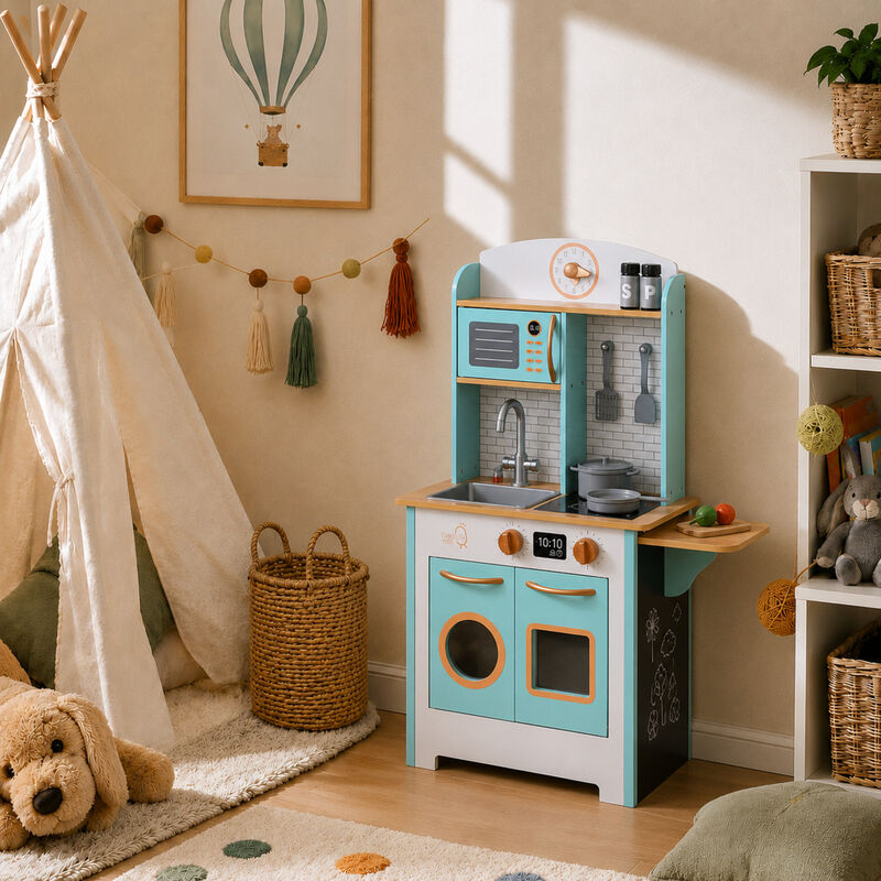 Teamson Kids Little Chef Santos Retro Small Play Kitchen with stove, Microwave, Oven, Chalkboards and 7 Accessories image number 1
