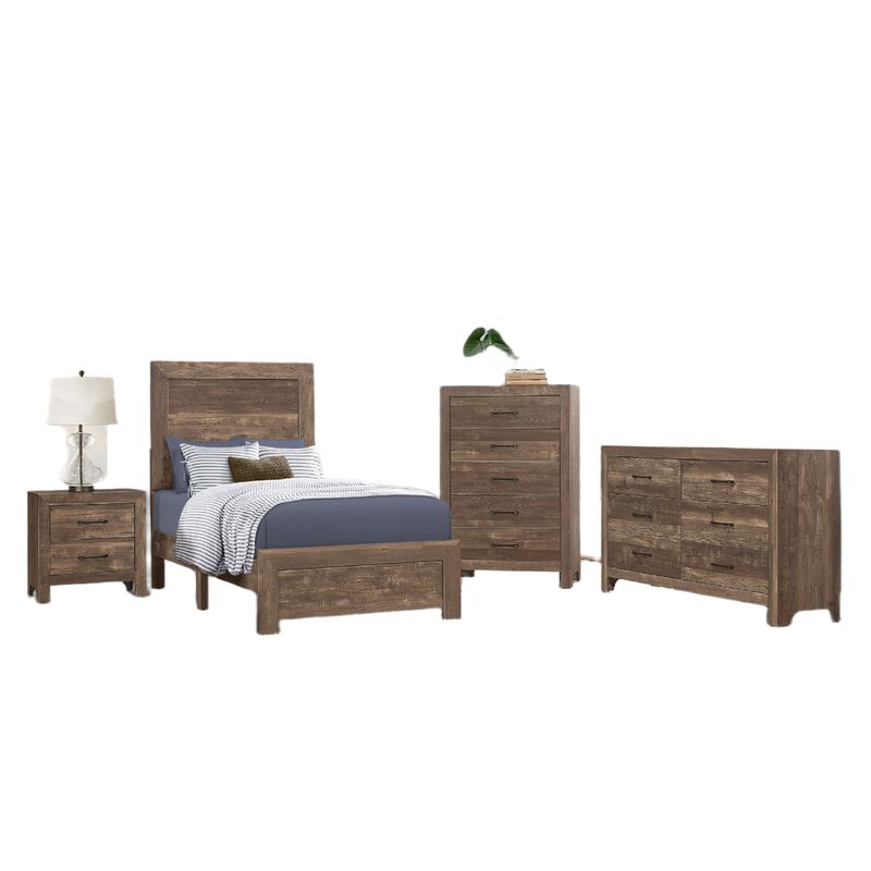 Full Size Bedroom Set, Brown Finish, Panel Design, 4-Piece Set with Bed, Nightstand, Dresser and Chest image number 0