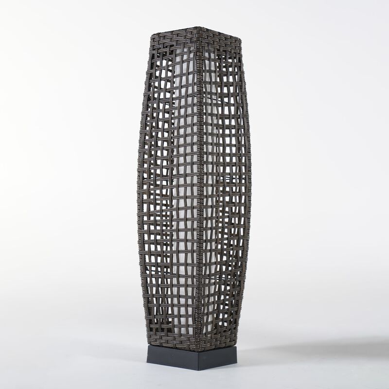 Mondawe Waist Drum Rattan Floor Lamp, Square Hollow Woven Design for Indoor/Outdoor Ambiance Lamp