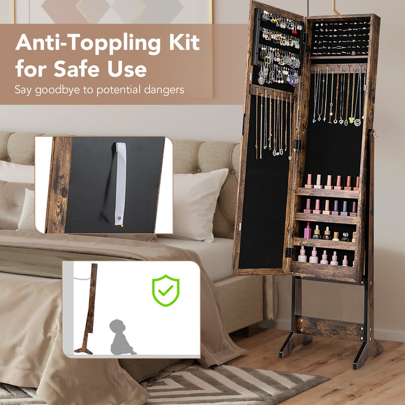 Mirrored Standing Jewelry Cabinet Storage Box