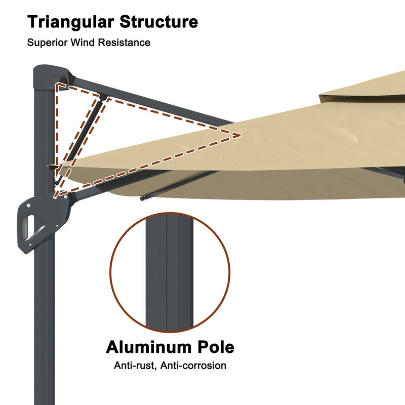 MONDAWE 10ft Square Solar LED Offset Cantilever Outdoor Patio Umbrella with Bluetooth Speaker and Included Base