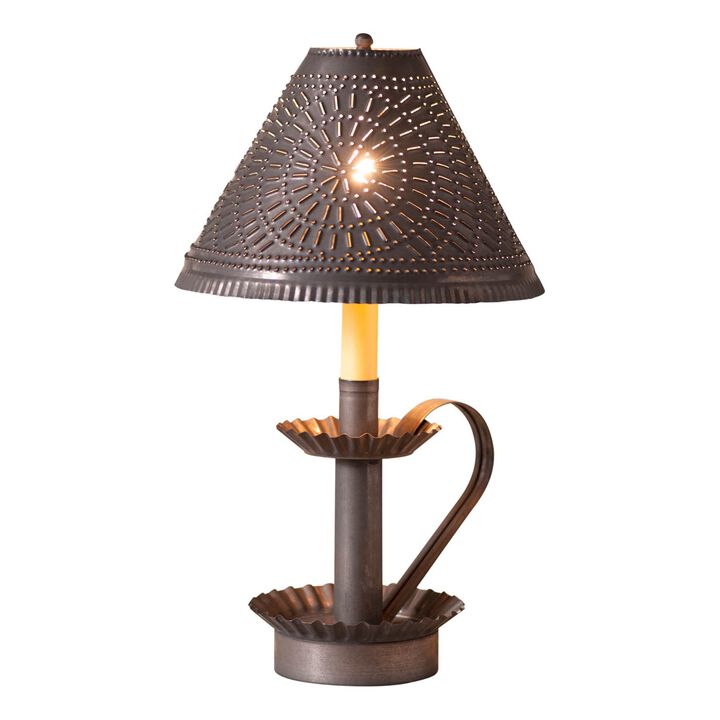 Plantation Candlestick Lamp With Shade, Kettle Black