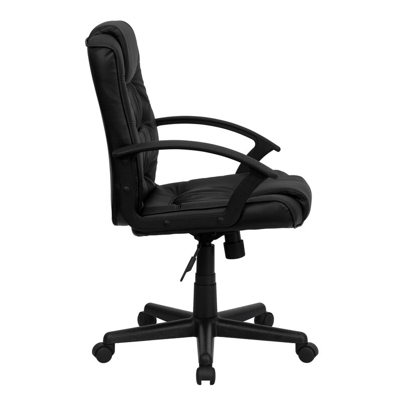 Lindon Mid-Back Black LeatherSoft Swivel Task Office Chair with Arms image number 6