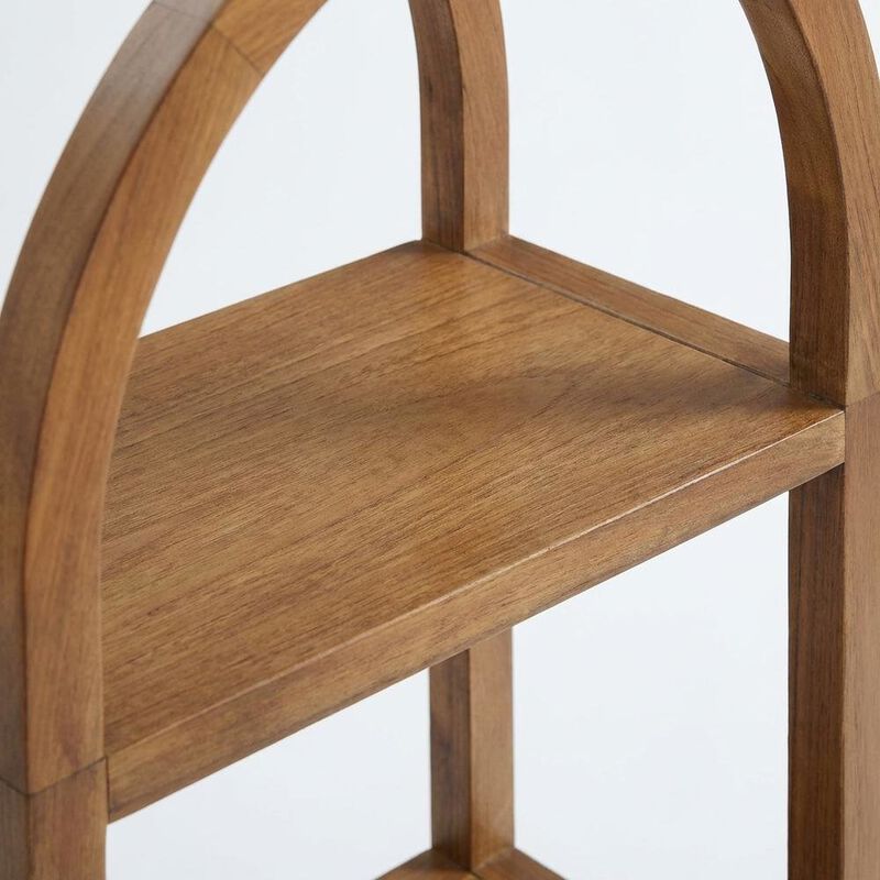 Tall brown arched bookshelf with engineered wood frame for stylish storage image number 6