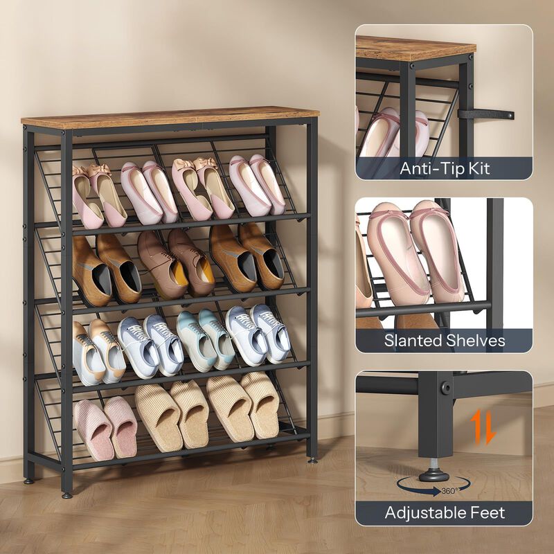 Adjustable 5-Tier Shoe Rack Holds 12-16 Pairs, Entryway Organizer image number 4