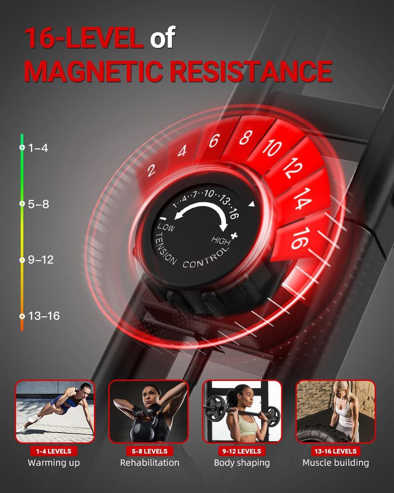 HARISON Foldable Exercise Bike with Arm Resistance Bands 350 LBS Capacity, 5 in 1 Magnetic Stationary Bikes for Home with 16-Level Resistance and Bluetooth (HR-X3L Brown) image number 3