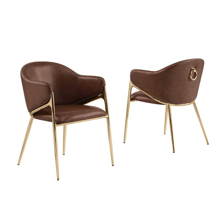 Best Quality Furniture Leather-Aire Side Chairs with Gold Chrome Set of 2