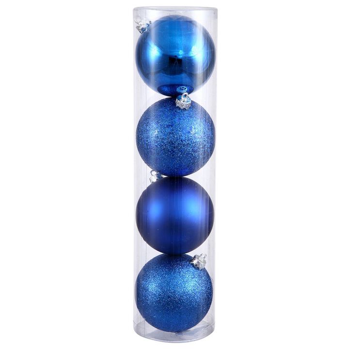 Vickerman 315705-6 Blue Shiny Matte Glitter Sequin Ball Christmas Tree Ornament (4 pack) (N591502BX)
