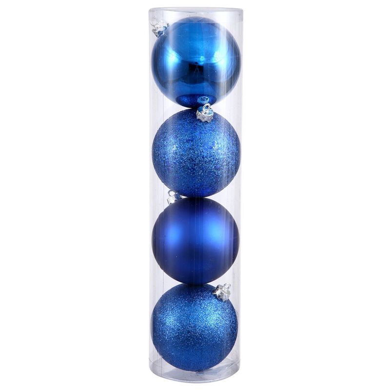 Vickerman 315705-6 Blue Shiny Matte Glitter Sequin Ball Christmas Tree Ornament (4 pack) (N591502BX) image number 0