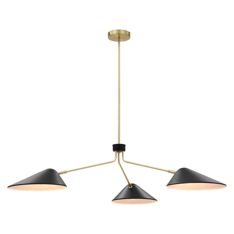 Modway Journey 3-Light Modern Metal Arm Pendant in Black/Satin Brass image number 0