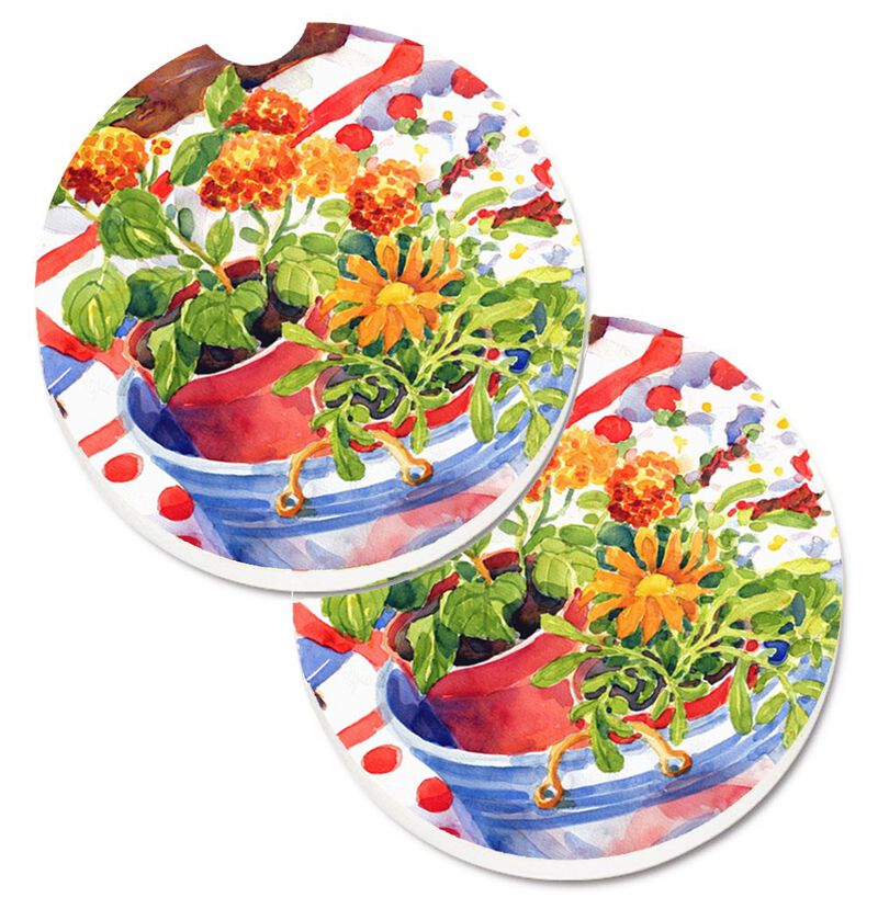 Caroline's Treasures Flowers with A Side of Lemons Set of 2 Cup Holder Car Coasters 6058CARC, 2.56, Multicolor image number 0