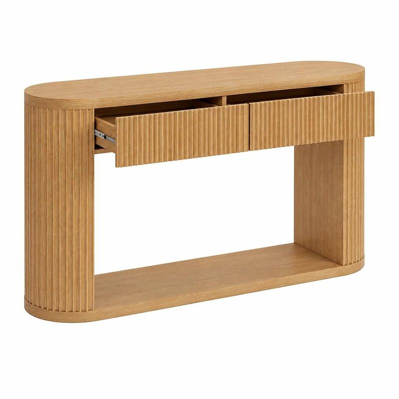 GOODSILO Oval Fluted Console Table with 2 Drawers & Bottom Shelf, Wood Entryway Table with Metal Slides for Living Room Entryway image number 0