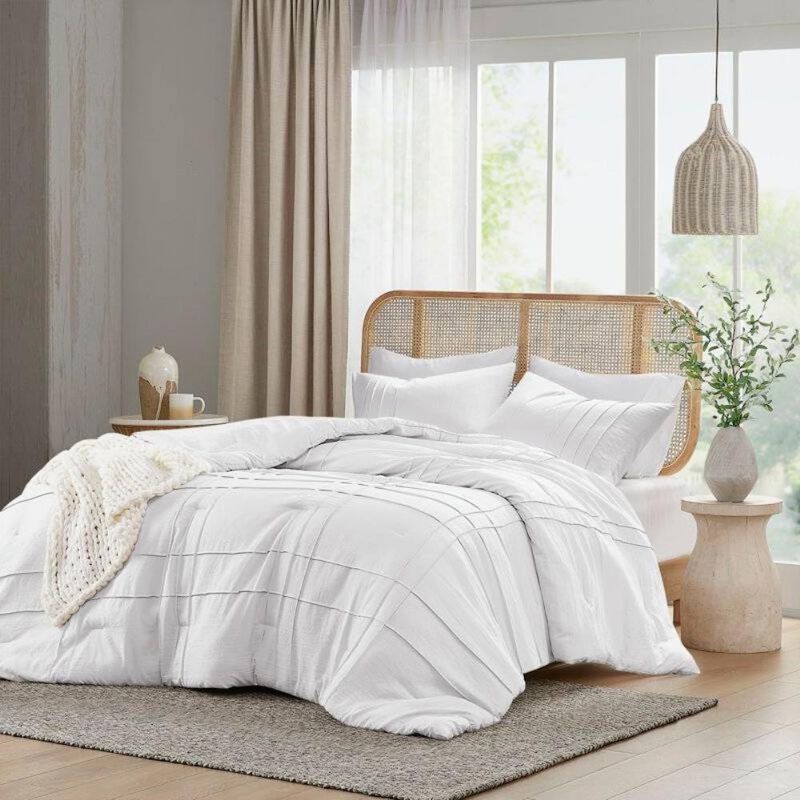 Hivvago Twin/Twin XL Microfiber Pleated Soft Washed Comforter Set White image number 1