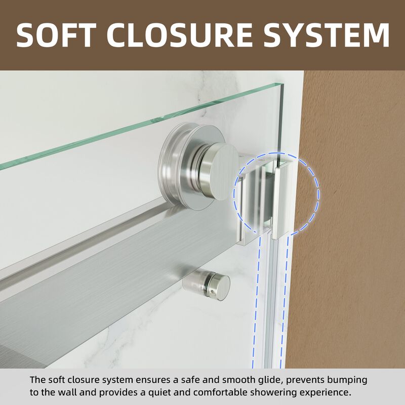 Frameless Stainless Steel Shower Door, 8mm Dual-Sided Easy-Clean Glass with Impact Buffers