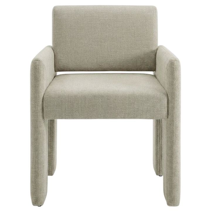 Fabric-Upholstered Dining Chair with Arms and Thick Cushion for Kitchen, Linen