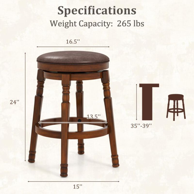 Hivvago Set of 2 Swivel Leather Padded Dining Bar Stools