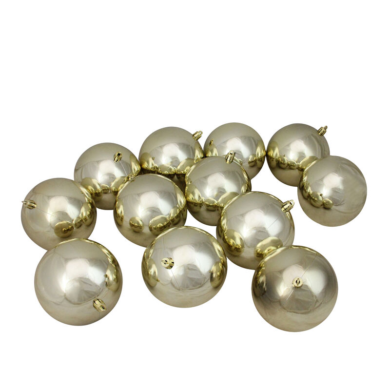 12ct Champagne Gold Shatterproof Shiny Christmas Ball Ornaments 4" (100mm) image number 0