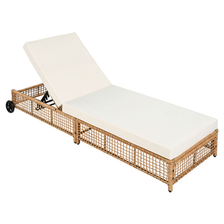 Whisen 78.8" Patio Lounge Chair, PE Rattan Iron with Wheels for Poolside Garden
