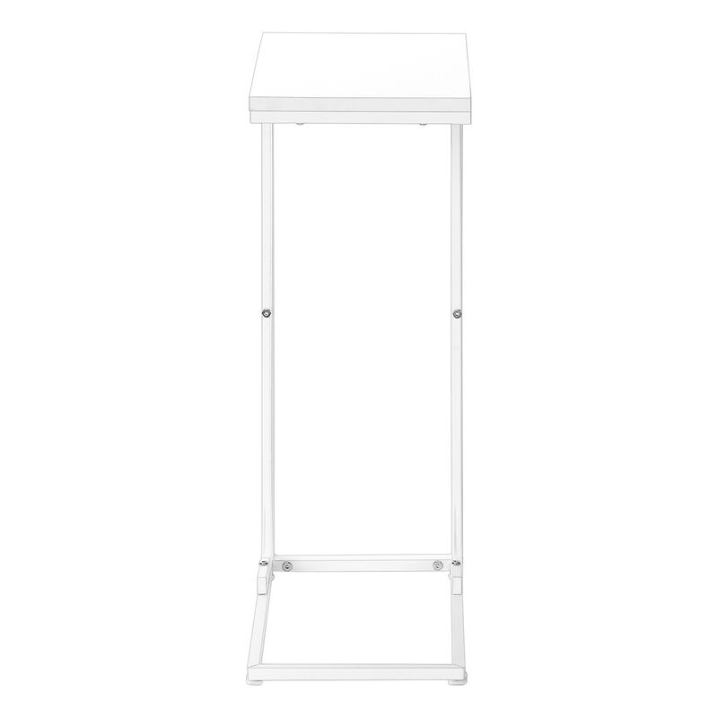 Monarch Specialties I 3478 Accent Table, C-shaped, End, Side, Snack, Living Room, Bedroom, Metal, Laminate, White, Contemporary, Modern