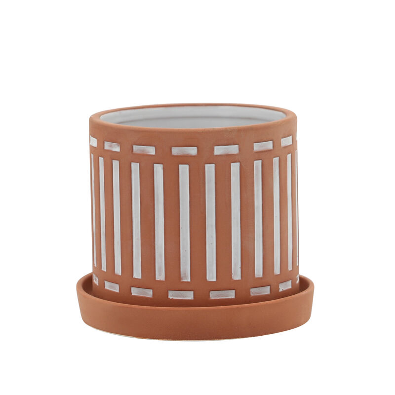 Terracotta Planters with Saucer, Orange Set