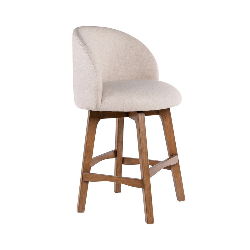 Gery Swivel Counter Height Chair, Cream Fabric Seat, Natural Brown image number 0