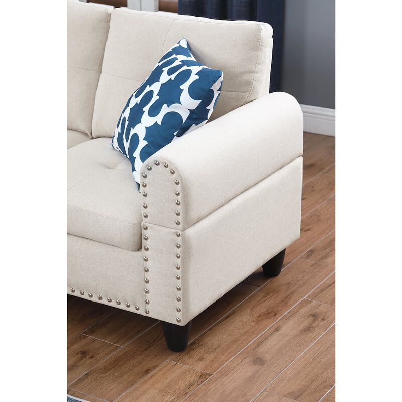 Devion Furniture Polyester Fabric Sectional Sofa with Ottoman-Beige